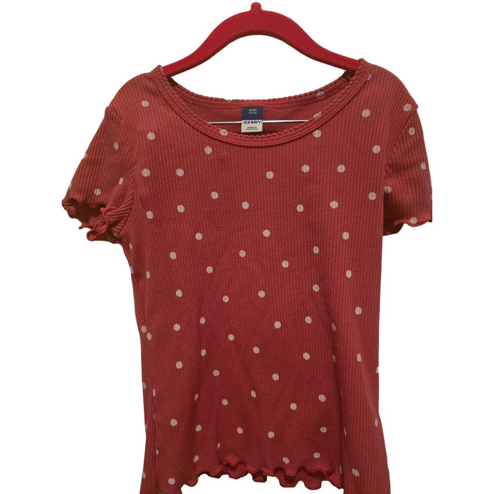 Old Navy Ribbed Polka Dot Tee Cinnamon Rose Soft Girl Size 8